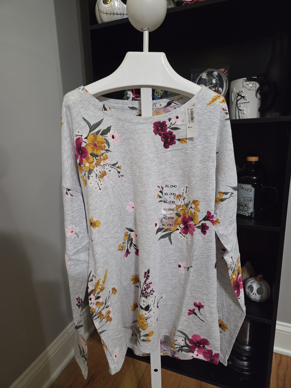Old Navy Kids Gray Floral Long Sleeve Top with Pink & Yellow Flowers